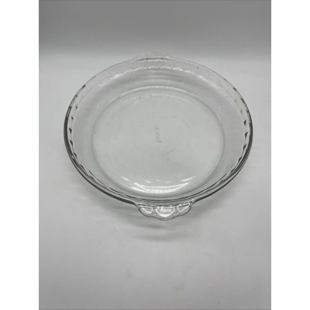 Pyrex Glass Baking Pie DISHPAN 229 9.75” SCALLOPED EDGES With Handles